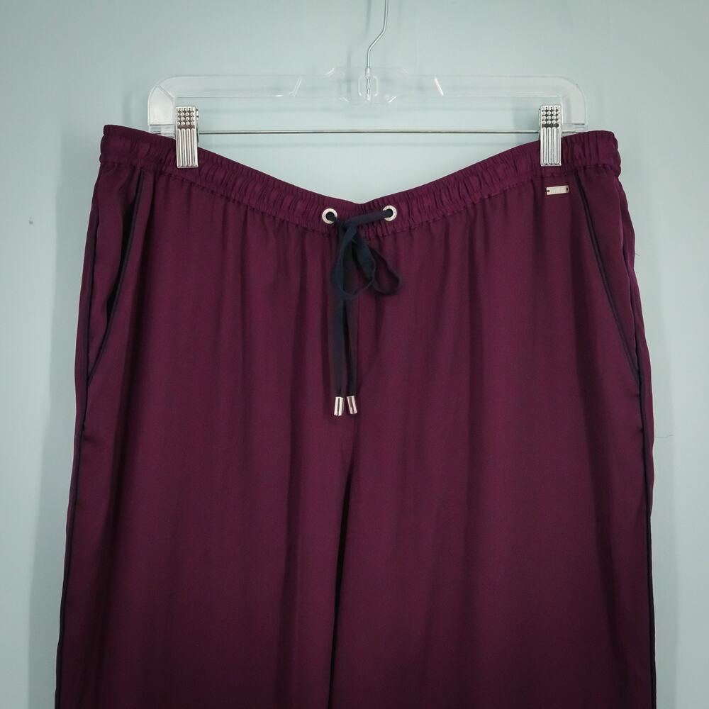 Armani Exchange Size 14 Purple Pull On Drawstring Ankle Length Satin Pants - Picture 3 of 8